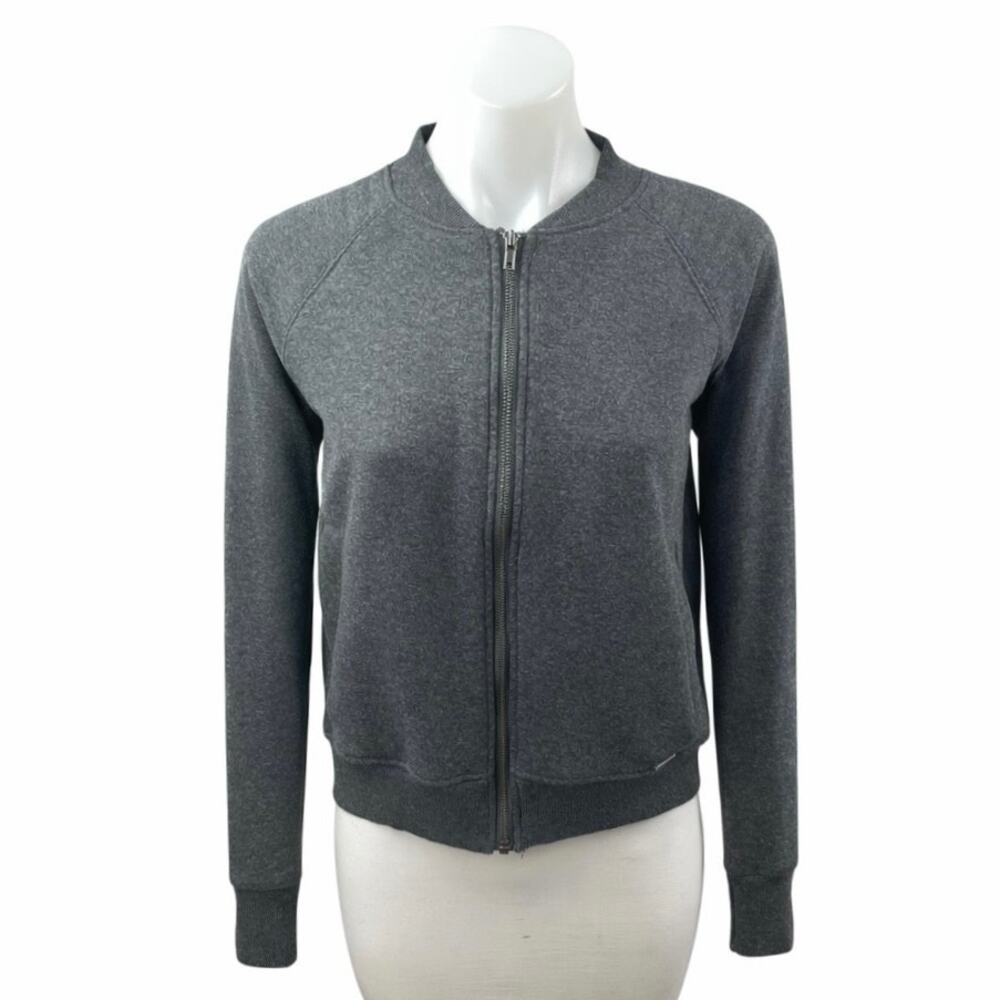 Mondetta Women's Gray Fleece Activewear Sweater Sweatshirt Bomber Coat Jacket S
